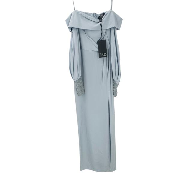 Theia Couture 100% Silk Embellished  Balloon Sleeve Gown Size 6 NWT Retail $1995 - Picture 4 of 11